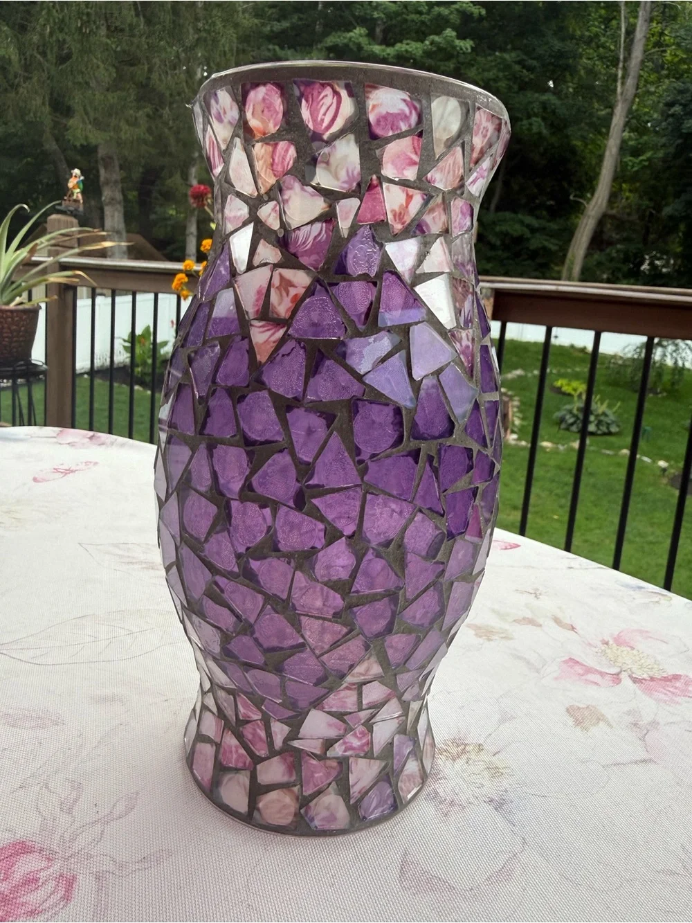 Purple Mosaic Glass hurricane lamp